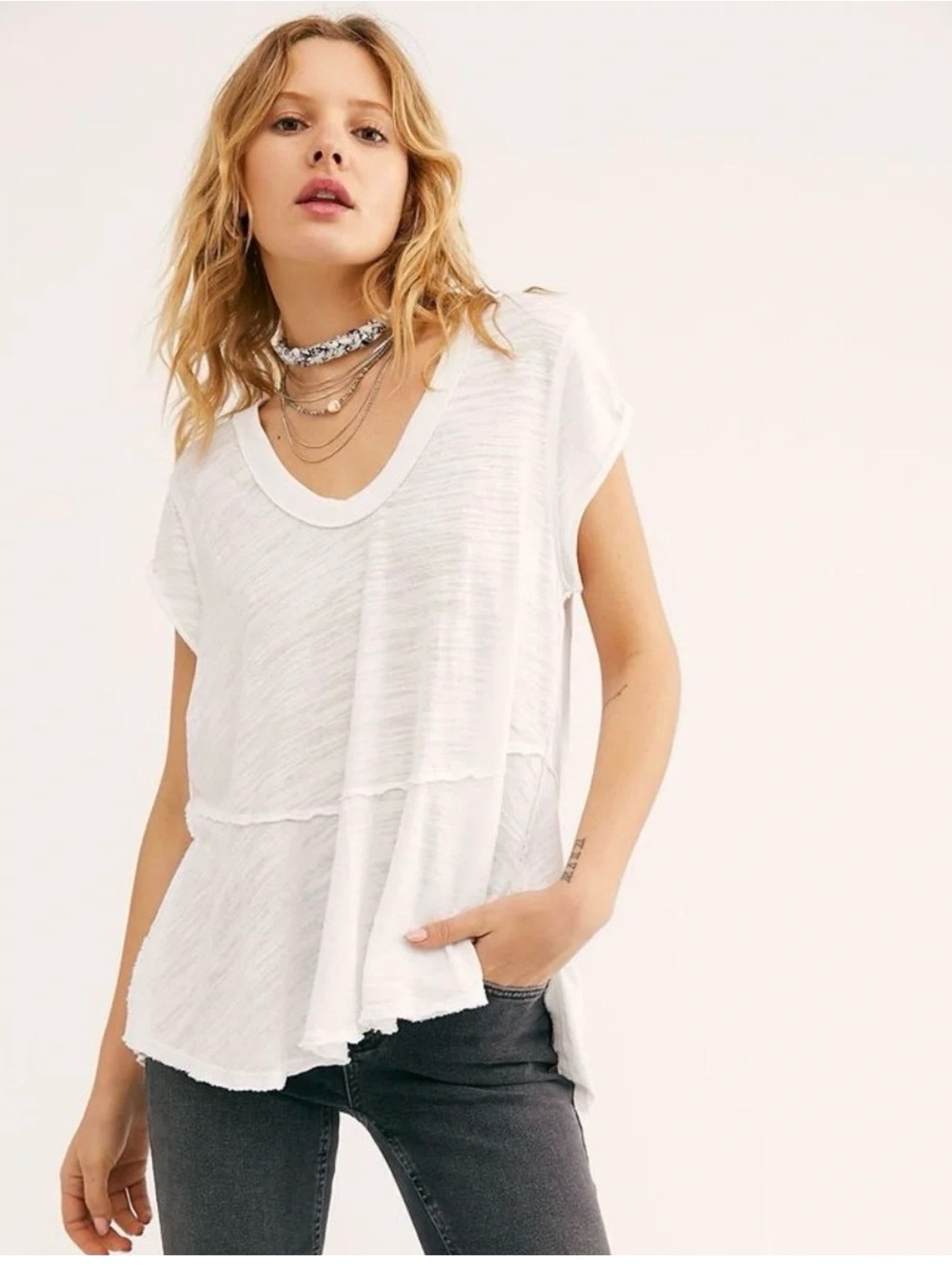 We The Free free people White Layered V-Neck Tunic Top XS